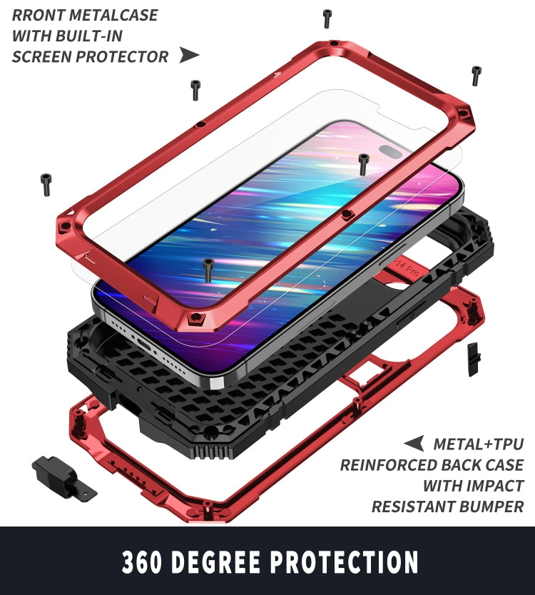 For iPhone 14 Pro R-JUST Shockproof Waterproof Dust-proof Case with Holder(Red) - iPhone 14 Pro Cases by R-JUST | Online Shopping South Africa | PMC Jewellery