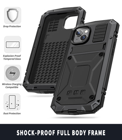 For iPhone 14 R-JUST Shockproof Waterproof Dust-proof Case with Holder (Black) - iPhone 14 Cases by R-JUST | Online Shopping South Africa | PMC Jewellery