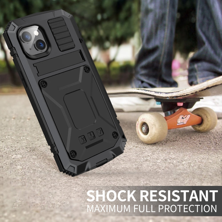 For iPhone 14 Plus R-JUST Shockproof Waterproof Dust-proof Case with Holder (Black) - iPhone 14 Plus Cases by R-JUST | Online Shopping South Africa | PMC Jewellery