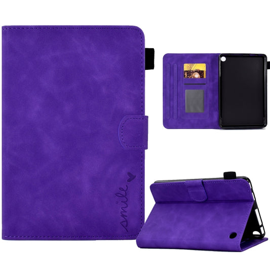 For Amazon Kindle Fire 7 2022 Embossed Smile Flip Tablet Leather Case(Purple) - Amazon by PMC Jewellery | Online Shopping South Africa | PMC Jewellery | Buy Now Pay Later Mobicred