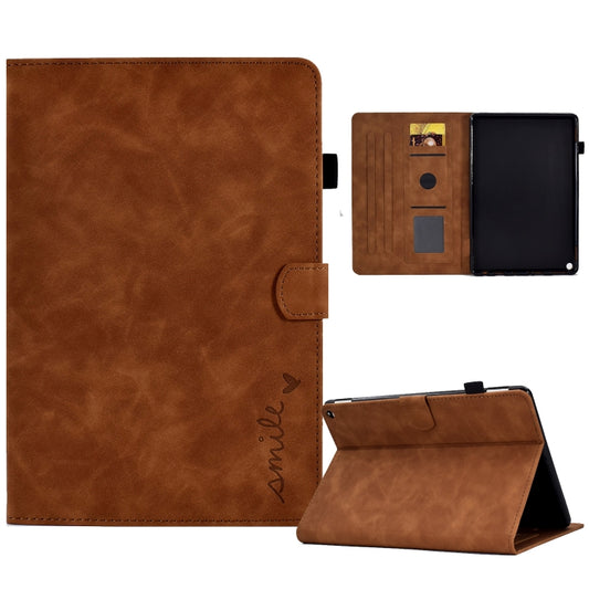 For Amazon Kindle Fire HD 10 2021 Embossed Smile Flip Tablet Leather Case(Brown) - Amazon by PMC Jewellery | Online Shopping South Africa | PMC Jewellery | Buy Now Pay Later Mobicred