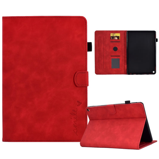 For Amazon Kindle Fire HD 10 2021 Embossed Smile Flip Tablet Leather Case(Red) - Amazon by PMC Jewellery | Online Shopping South Africa | PMC Jewellery | Buy Now Pay Later Mobicred