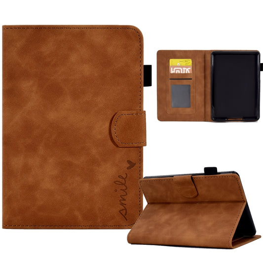 For Amazon Kindle Paperwhite 4/3/2/1 Embossed Smile Flip Tablet Leather Case(Brown) - Amazon by PMC Jewellery | Online Shopping South Africa | PMC Jewellery | Buy Now Pay Later Mobicred