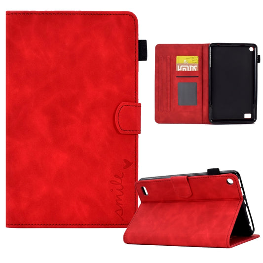 For Amazon Kindle Fire 7 2019/2017/2015 Embossed Smile Flip Tablet Leather Case(Red) - Amazon by PMC Jewellery | Online Shopping South Africa | PMC Jewellery | Buy Now Pay Later Mobicred