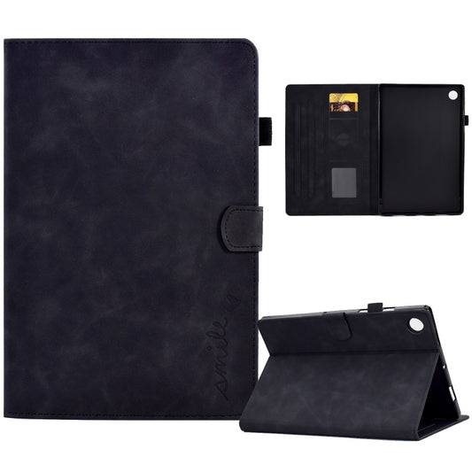 For Lenovo M10 Plus Embossed Smile Flip Tablet Leather Case(Black) - Lenovo by PMC Jewellery | Online Shopping South Africa | PMC Jewellery | Buy Now Pay Later Mobicred