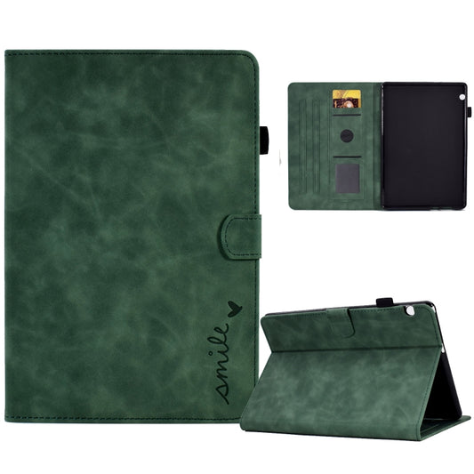 For Huawei MediaPad T5 Embossed Smile Flip Tablet Leather Case(Green) - Huawei by PMC Jewellery | Online Shopping South Africa | PMC Jewellery | Buy Now Pay Later Mobicred