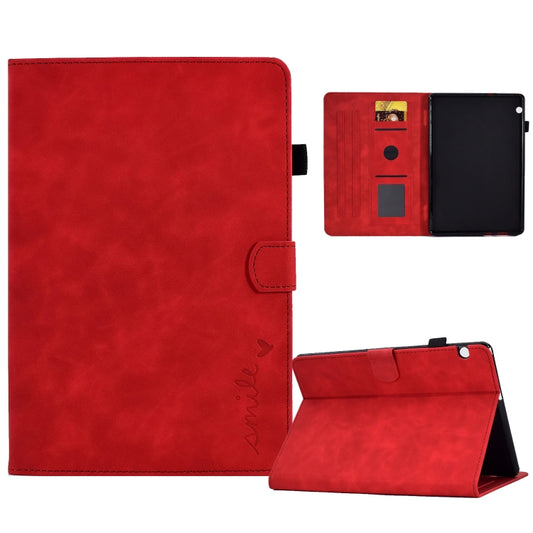 For Huawei MediaPad T5 Embossed Smile Flip Tablet Leather Case(Red) - Huawei by PMC Jewellery | Online Shopping South Africa | PMC Jewellery | Buy Now Pay Later Mobicred