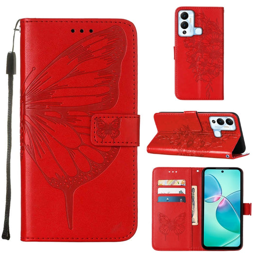 For Infinix Hot 12 Play/Hot 12 Play NFC X6816C Embossed Butterfly Flip Leather Phone Case(Red) - Infinix Cases by PMC Jewellery | Online Shopping South Africa | PMC Jewellery