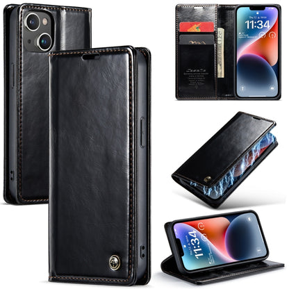 For iPhone 14 CaseMe 003 Crazy Horse Texture Leather Phone Case(Black) - iPhone 14 Cases by CaseMe | Online Shopping South Africa | PMC Jewellery | Buy Now Pay Later Mobicred