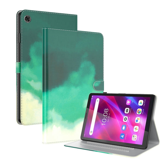 For Lenovo Tab M7 3rd Gen Watercolor Pattern Flip Leather Tablet Case(Cyan Green) - Lenovo by PMC Jewellery | Online Shopping South Africa | PMC Jewellery | Buy Now Pay Later Mobicred