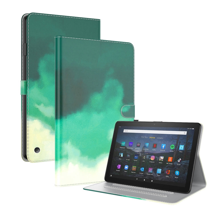 For Amazon Kindle Fire 7 2022 Watercolor Pattern Flip Leather Tablet Case(Cyan Green) - Amazon by PMC TechLife | Online Shopping South Africa | PMC TechLife | Buy Now Pay Later Mobicred
