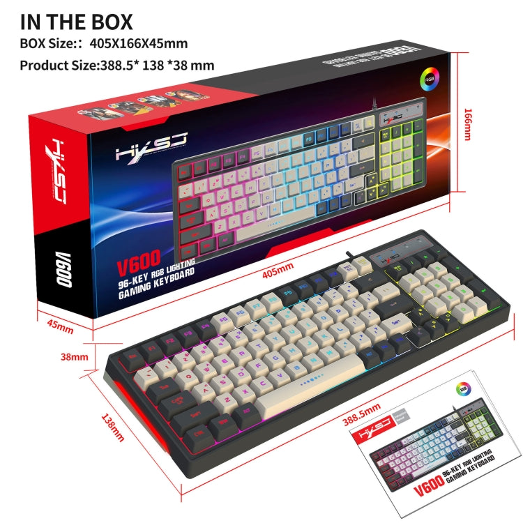 HXSJ V600 96-key RGB Backlit Dual-color Injection-molded Wired Gaming Keyboard - Wired Keyboard by HXSJ | Online Shopping South Africa | PMC Jewellery | Buy Now Pay Later Mobicred