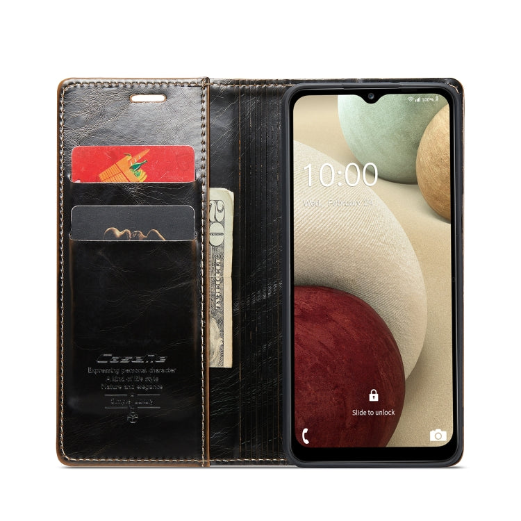 For Samsung Galaxy A12 CaseMe 003 Crazy Horse Texture Leather Phone Case(Coffee) - Galaxy Phone Cases by CaseMe | Online Shopping South Africa | PMC Jewellery | Buy Now Pay Later Mobicred