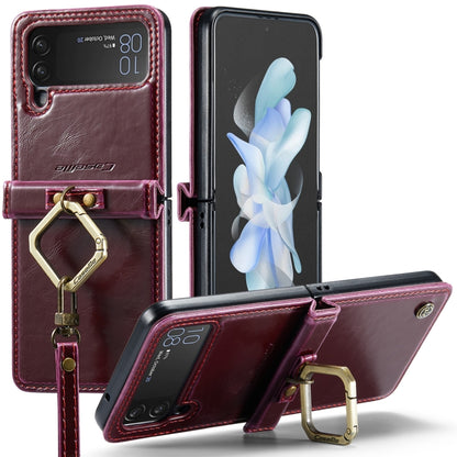 For Samsung Galaxy Z Flip4 CaseMe 003 Crazy Horse Texture Leather Phone Case with Lanyard(Wine Red) - Galaxy Z Flip4 5G Cases by CaseMe | Online Shopping South Africa | PMC Jewellery | Buy Now Pay Later Mobicred