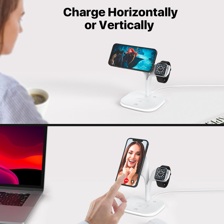 YM-UD22 15W 5 in 1 Magnetic Wireless Charger with Stand Function(White) - Wireless Charger by PMC Jewellery | Online Shopping South Africa | PMC Jewellery | Buy Now Pay Later Mobicred