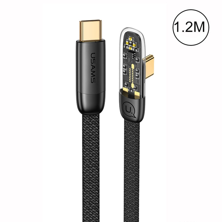 USAMS US-SJ584 PD 100W Iceflake Series Type-C to Type-C Right Angle Transparent Fast Charge Data Cable, Cable Length:1.2m(Black) - USB-C & Type-C Cable by USAMS | Online Shopping South Africa | PMC Jewellery | Buy Now Pay Later Mobicred