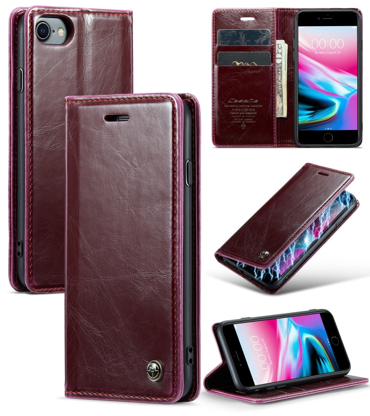 For iPhone SE 2022 / SE 2020 / 7 / 8 CaseMe 003 Crazy Horse Texture Leather Phone Case(Wine Red) - iPhone SE 2022 / 2020 / 8 / 7 Cases by CaseMe | Online Shopping South Africa | PMC Jewellery | Buy Now Pay Later Mobicred