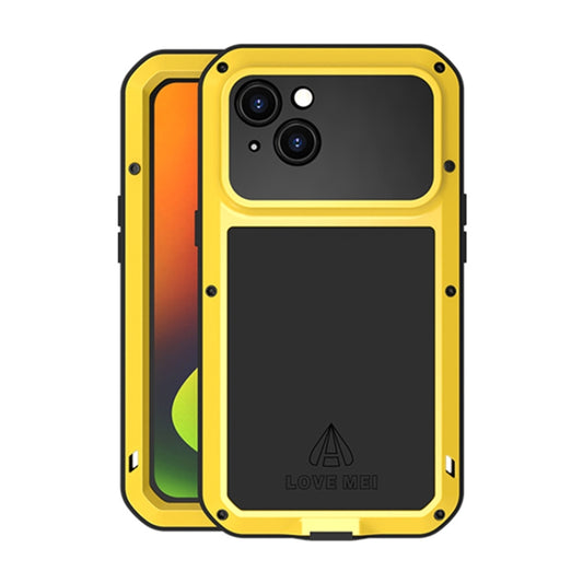 For iPhone 14 LOVE MEI Metal Shockproof Life Waterproof Dustproof Phone Case(Yellow) - iPhone 14 Cases by LOVE MEI | Online Shopping South Africa | PMC Jewellery