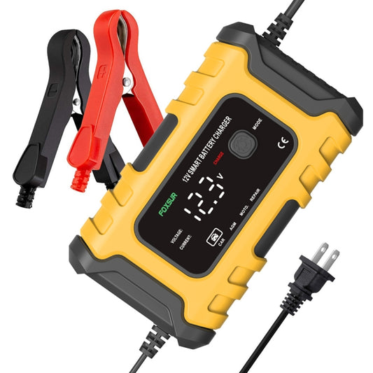 FOXSUR 6A 12V Motorcycle / Car Smart Battery Charger, Plug Type:UK Plug(Yellow) - Battery Charger by FOXSUR | Online Shopping South Africa | PMC Jewellery | Buy Now Pay Later Mobicred