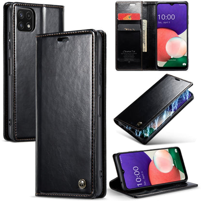 For Samsung Galaxy A22 5G / F42 5G CaseMe 003 Crazy Horse Texture Leather Phone Case(Black) - Galaxy Phone Cases by CaseMe | Online Shopping South Africa | PMC Jewellery | Buy Now Pay Later Mobicred