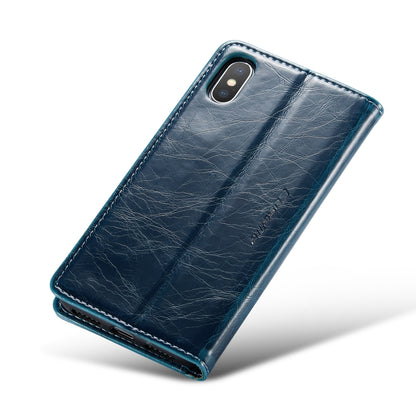 For iPhone XS Max CaseMe 003 Crazy Horse Texture Leather Phone Case(Blue) - More iPhone Cases by CaseMe | Online Shopping South Africa | PMC Jewellery | Buy Now Pay Later Mobicred