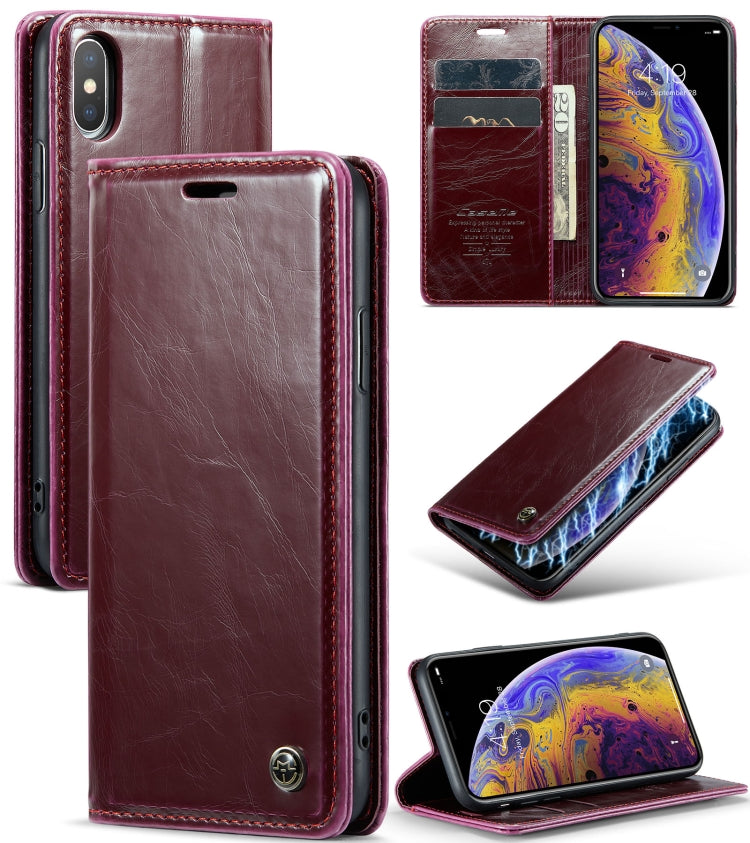 For iPhone XS Max CaseMe 003 Crazy Horse Texture Leather Phone Case(Wine Red) - More iPhone Cases by CaseMe | Online Shopping South Africa | PMC Jewellery | Buy Now Pay Later Mobicred