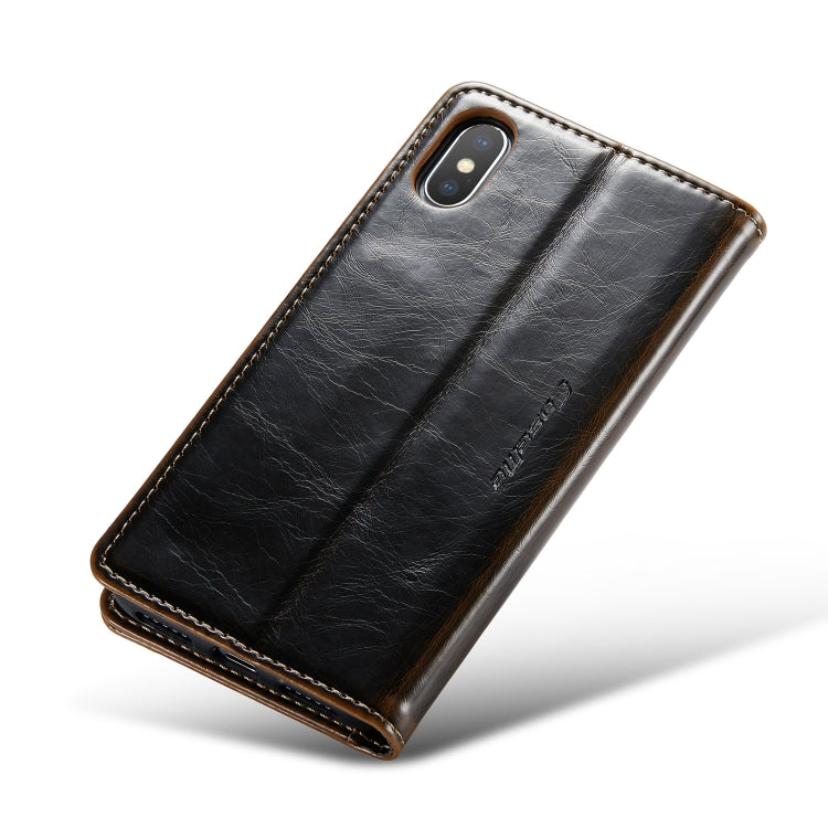 For iPhone XS Max CaseMe 003 Crazy Horse Texture Leather Phone Case(Coffee) - More iPhone Cases by CaseMe | Online Shopping South Africa | PMC Jewellery | Buy Now Pay Later Mobicred