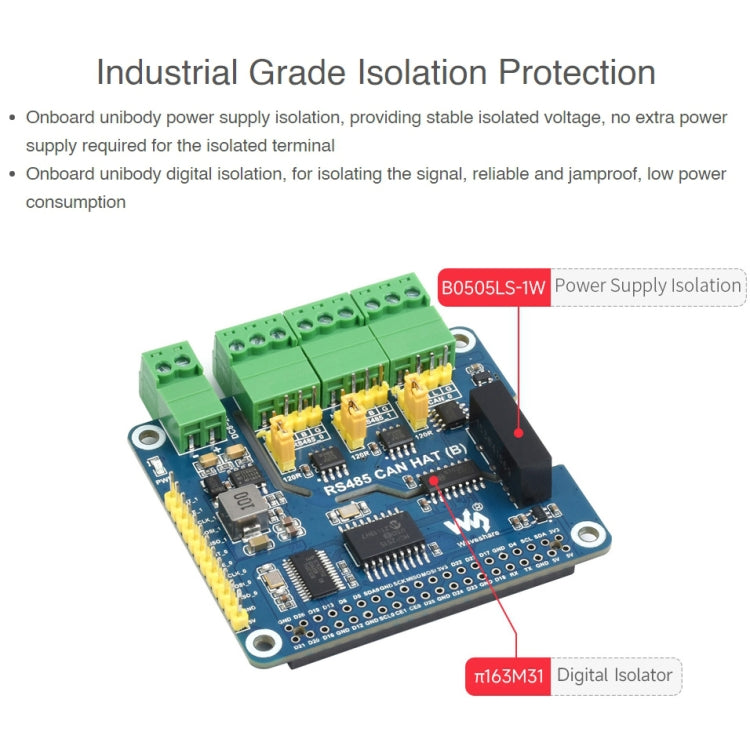Waveshare Isolated RS485 CAN HAT For Raspberry Pi - free shipping - PMC Jewellery - Order now!