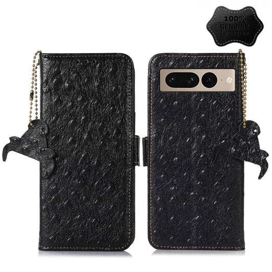 For Google Pixel 7 Pro Ostrich Pattern Genuine Leather RFID Phone Case(Black) - Google Cases by PMC Jewellery | Online Shopping South Africa | PMC Jewellery | Buy Now Pay Later Mobicred