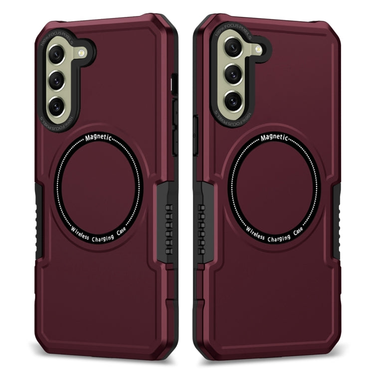 For Samsung Galaxy S21 FE 5G MagSafe Shockproof Armor Phone Case(Wine Red) - Galaxy Phone Cases by PMC Jewellery | Online Shopping South Africa | PMC Jewellery