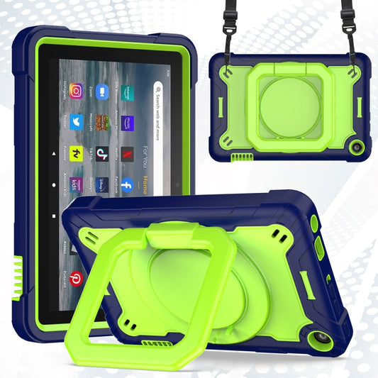 For Amazon Kindle Fire 7 2022 Silicone + PC Bracelet Holder Tablet Case(Navy Blue + Yellow Green) - Amazon by PMC Jewellery | Online Shopping South Africa | PMC Jewellery | Buy Now Pay Later Mobicred