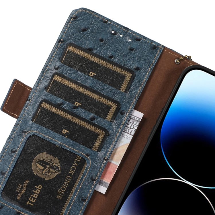 For Motorola Moto G72 4G Ostrich Pattern Genuine Leather RFID Phone Case(Blue) - Motorola Cases by PMC TechLife | Online Shopping South Africa | PMC TechLife | Buy Now Pay Later Mobicred