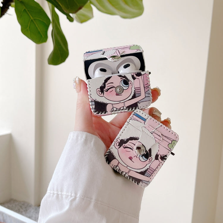 For AirPods 1/2 Wearing Hat Girl Pattern PU Leather Wireless Earphone Case - For AirPods 1/2 by PMC Jewellery | Online Shopping South Africa | PMC Jewellery | Buy Now Pay Later Mobicred