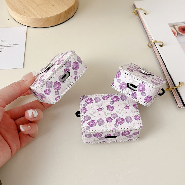 For AirPods Pro 2 PU Leather Wireless Earphone Case(Purple Flowers) - For AirPods Pro 2 by PMC Jewellery | Online Shopping South Africa | PMC Jewellery | Buy Now Pay Later Mobicred