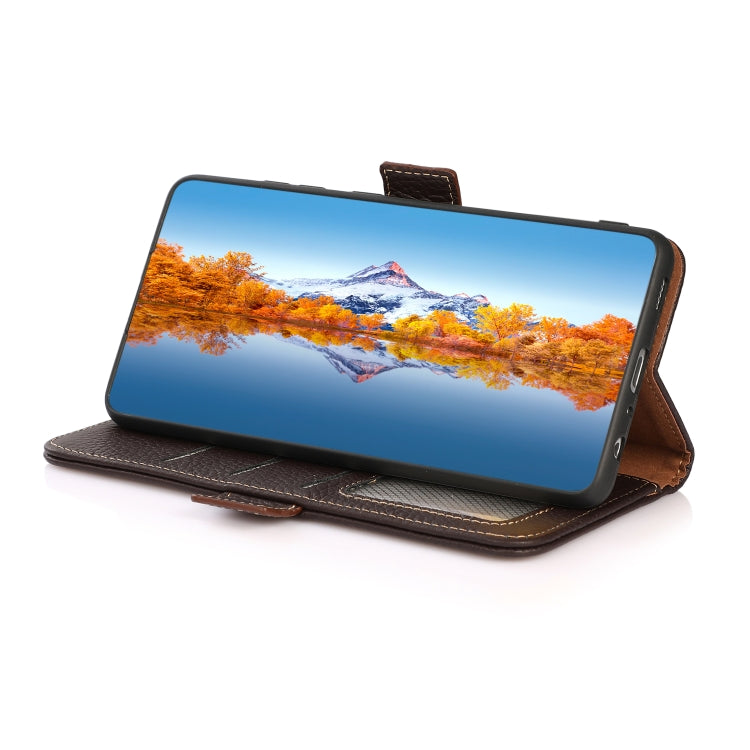 For Nokia C31 KHAZNEH Side-Magnetic Litchi Genuine Leather RFID Phone Case(Brown) - free shipping - PMC TechLife - Order now!
