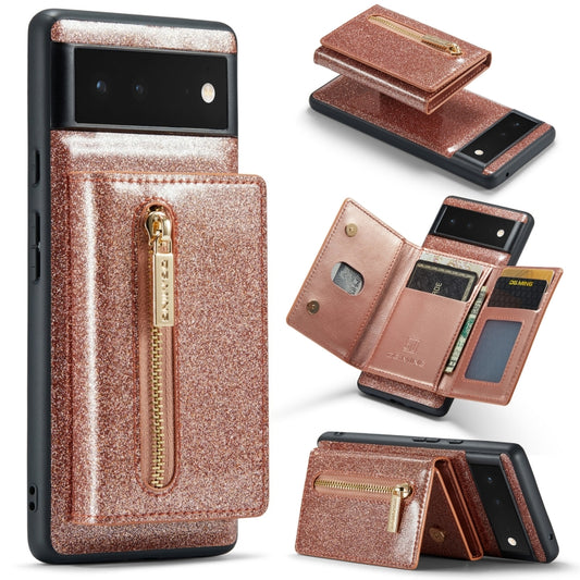 For Google Pixel 6 DG.MING M3 Series Glitter Powder Card Bag Leather Case(Rose Gold) - Google Cases by DG.MING | Online Shopping South Africa | PMC Jewellery | Buy Now Pay Later Mobicred