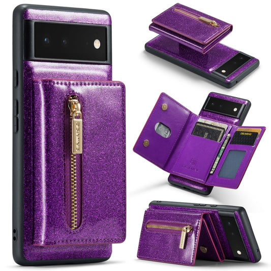 For Google Pixel 6 DG.MING M3 Series Glitter Powder Card Bag Leather Case(Dark Purple) - Google Cases by DG.MING | Online Shopping South Africa | PMC Jewellery | Buy Now Pay Later Mobicred