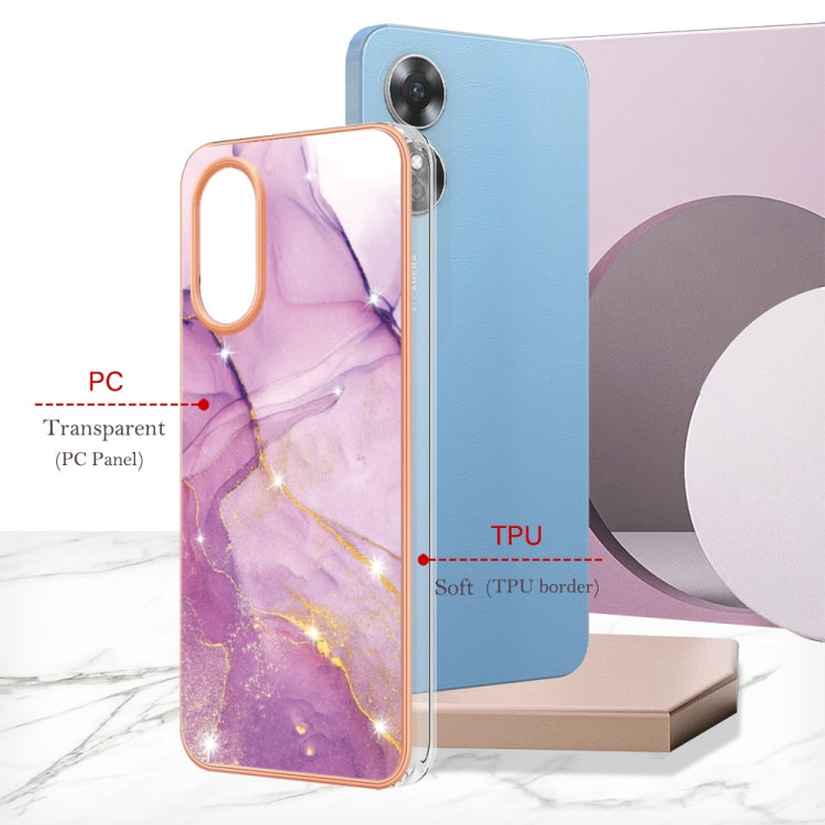For OPPO A17 Electroplating Marble Dual-side IMD Phone Case(Purple 001) - OPPO Cases by PMC TechLife | Online Shopping South Africa | PMC TechLife | Buy Now Pay Later Mobicred