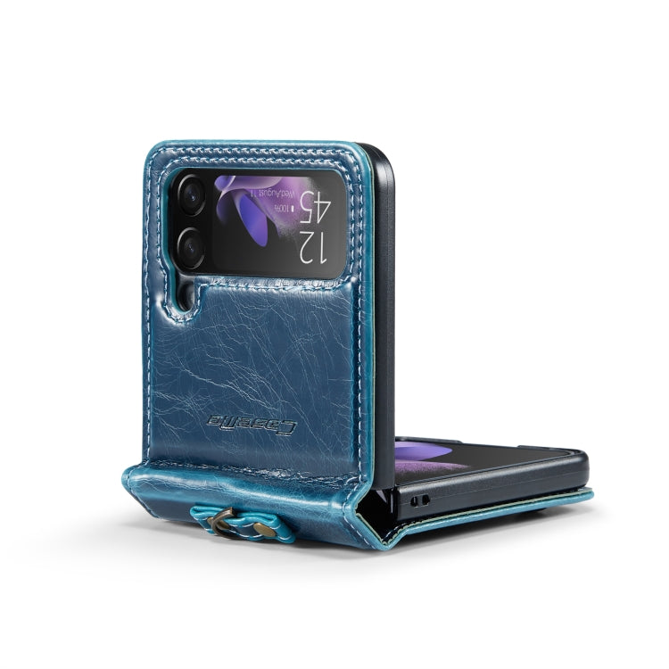 For Samsung Galaxy Z Flip3 5G CaseMe 003 Crazy Horse Texture Leather Phone Case with Lanyard(Blue) - Galaxy Phone Cases by CaseMe | Online Shopping South Africa | PMC Jewellery | Buy Now Pay Later Mobicred