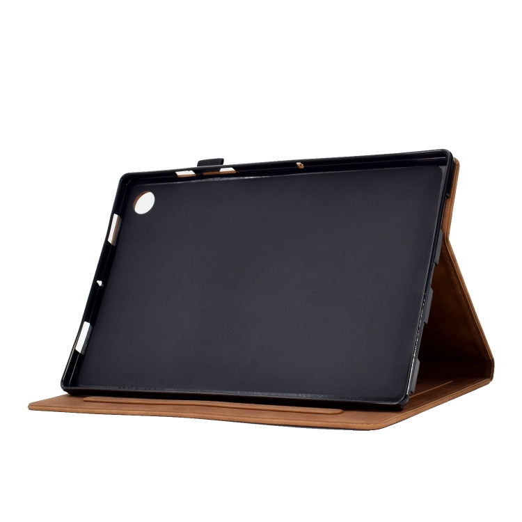 For Lenovo M10 Plus Tower Embossed Leather Smart Tablet Case(Brown) - Lenovo by PMC TechLife | Online Shopping South Africa | PMC TechLife | Buy Now Pay Later Mobicred