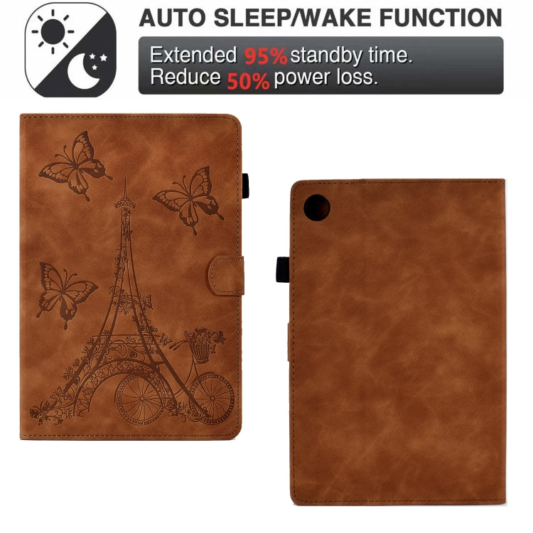 For Lenovo M10 Plus Tower Embossed Leather Smart Tablet Case(Brown) - Lenovo by PMC TechLife | Online Shopping South Africa | PMC TechLife | Buy Now Pay Later Mobicred