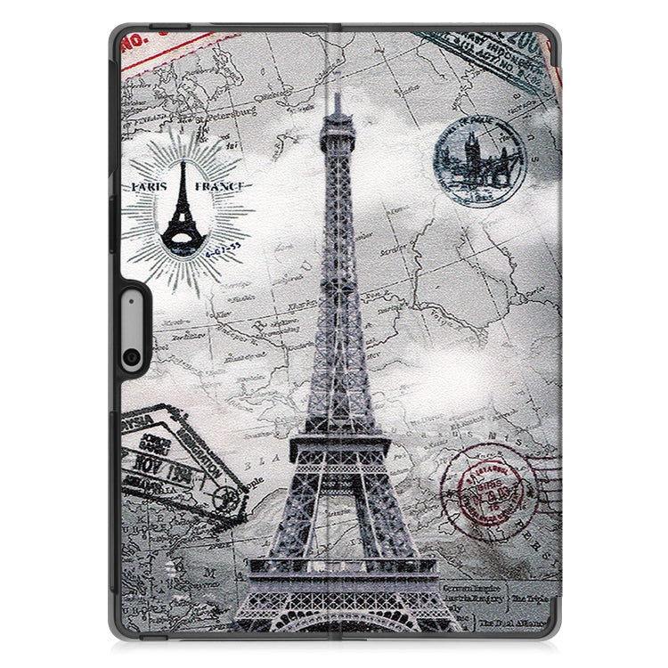 For Microsoft Surface Pro 9 Custer Painted 3-Fold Holder Leather Tablet Case(Retro Tower) - Microsoft by PMC TechLife | Online Shopping South Africa | PMC TechLife | Buy Now Pay Later Mobicred