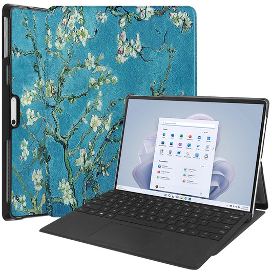 For Microsoft Surface Pro 9 Custer Painted 3-Fold Holder Leather Tablet Case(Apricot Flower) - Microsoft by PMC Jewellery | Online Shopping South Africa | PMC Jewellery | Buy Now Pay Later Mobicred