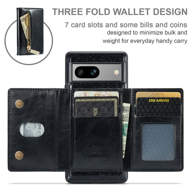 For Google Pixel 7A DG.MING M3 Series Glitter Powder Card Bag Leather Case(Black) - free shipping - PMC TechLife - Order now!