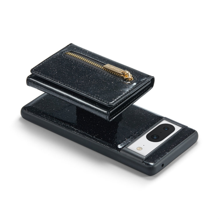For Google Pixel 8 DG.MING M3 Series Glitter Powder Card Bag Leather Case(Black) - Google Cases by DG.MING | Online Shopping South Africa | PMC TechLife | Buy Now Pay Later Mobicred