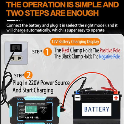 Motorcycle / Car Battery Smart Charger with LCD Creen, Plug Type:US Plug(Blue) - Battery Charger by PMC Jewellery | Online Shopping South Africa | PMC Jewellery | Buy Now Pay Later Mobicred