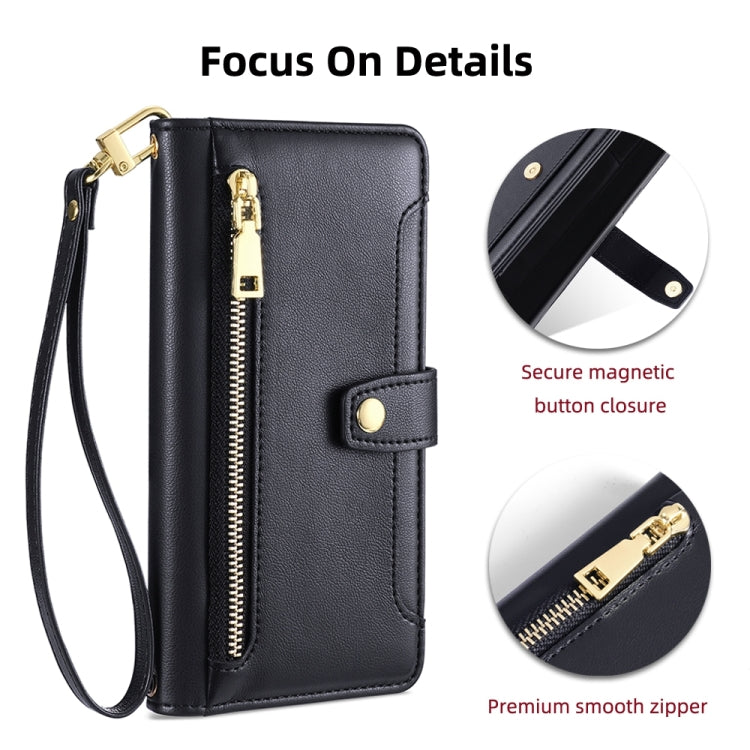For Google Pixel 7 Pro Sheep Texture Cross-body Zipper Wallet Leather Phone Case(Black) - Google Cases by PMC TechLife | Online Shopping South Africa | PMC TechLife | Buy Now Pay Later Mobicred