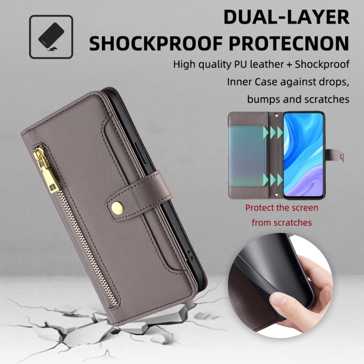 For Huawei P Smart Z / Enjoy 10 Plus Sheep Texture Cross-body Zipper Wallet Leather Phone Case(Grey) - Huawei Cases by PMC TechLife | Online Shopping South Africa | PMC TechLife | Buy Now Pay Later Mobicred
