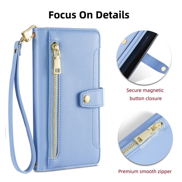 For Huawei Nova 10 SE Sheep Texture Cross-body Zipper Wallet Leather Phone Case(Blue) - Huawei Cases by PMC TechLife | Online Shopping South Africa | PMC TechLife | Buy Now Pay Later Mobicred