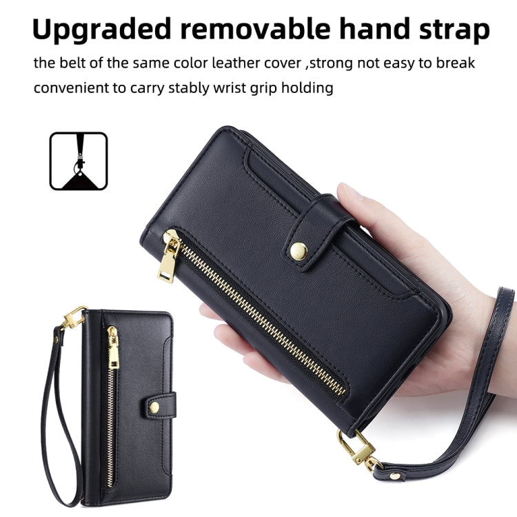 For Honor 80 Sheep Texture Cross-body Zipper Wallet Leather Phone Case(Black) - Honor Cases by PMC TechLife | Online Shopping South Africa | PMC TechLife | Buy Now Pay Later Mobicred